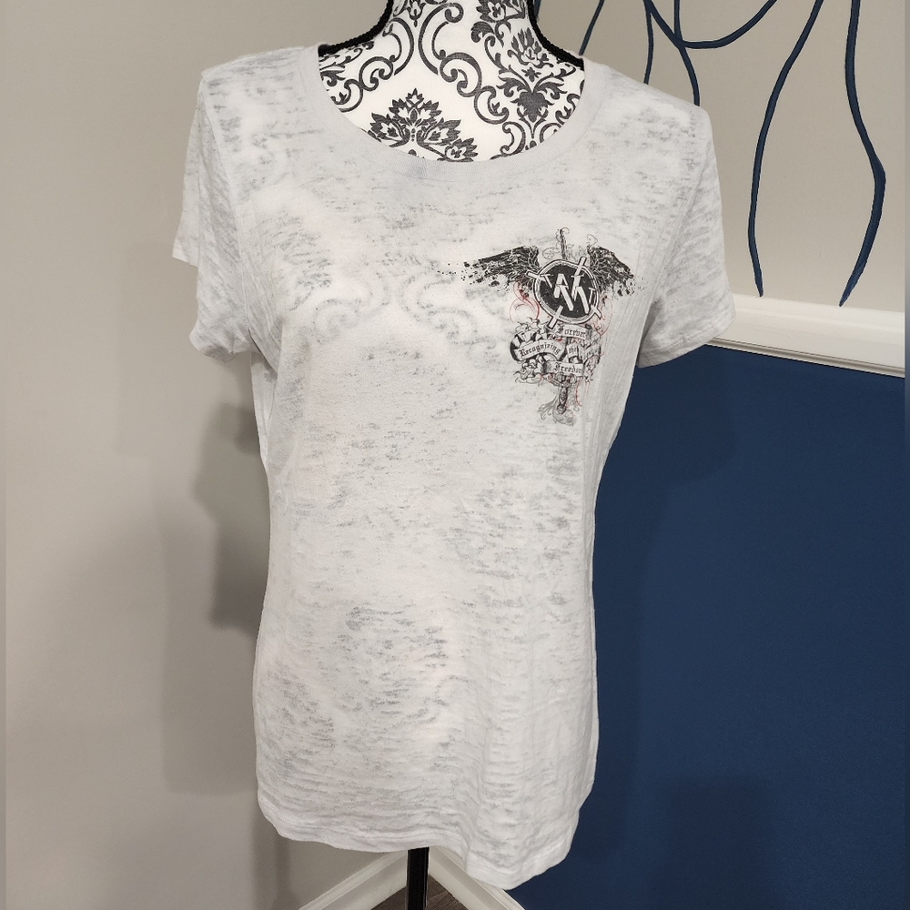 Wounded Wear White Sheer Patriotic Graphic T-Shirt